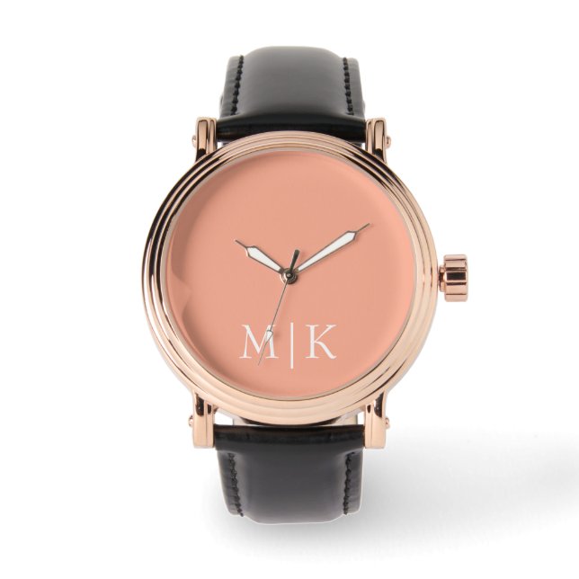 Persikor och vitt | Modern Monogram Armbandsur (Framsida)