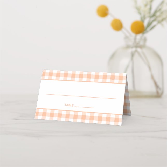 Persikor och White Land Gingham Placeringskort (Framsida)