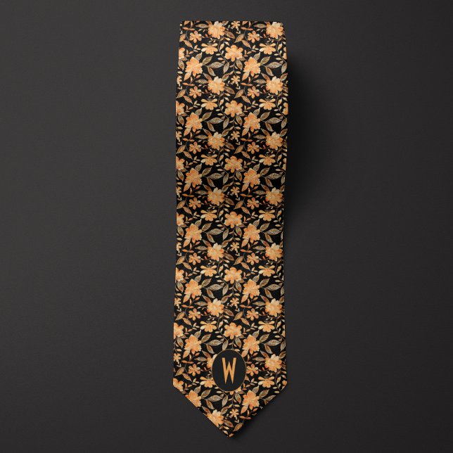 Persikor på Black Blommigt Neck Tie Slips (Skapare uppladdad)