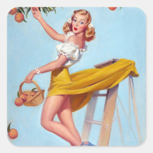 Persikor PIN Up Fyrkantigt Klistermärke
