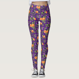 Persikor Plommon Lila Cute Fruit Botanical Mönster Leggings