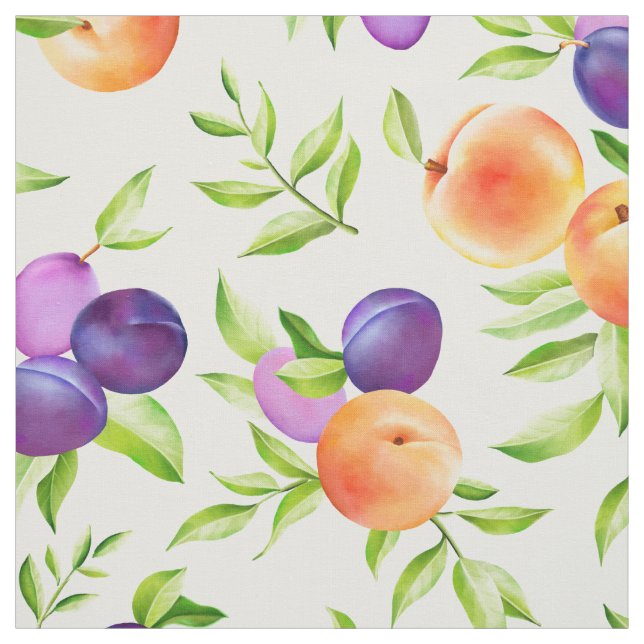 Persikor Plums Lila Cute Fruit Botanical Colorful Tyg (Provkarta)