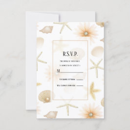 Persikor Strand Snigelskal Blommor Modern Bröllops Inbjudningar