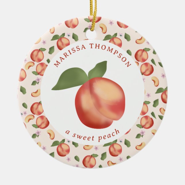 Persikor Sweet Peach Flicka Julgransprydnad Keramik (Framsidan)