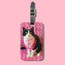 Persikor Tuxedo Cat Rosa Bandana Luggage Tag