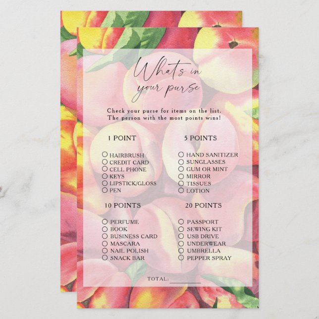 Persikor - Vad är det i ditt handväska? (Fram/baksida)