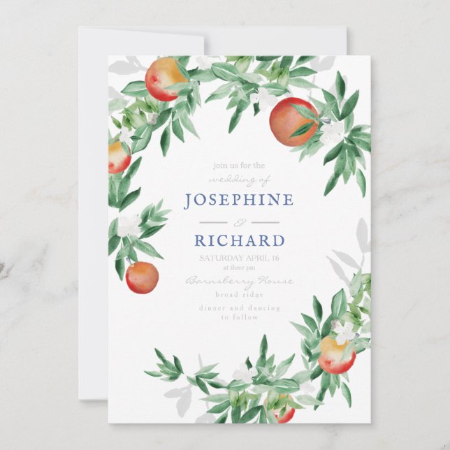 Persikor, vattenfärgsdesign, för bröllopsinbjudnin inbjudningar (Framsida)