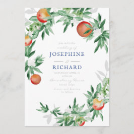 Persikor, vattenfärgsdesign, för bröllopsinbjudnin inbjudningar