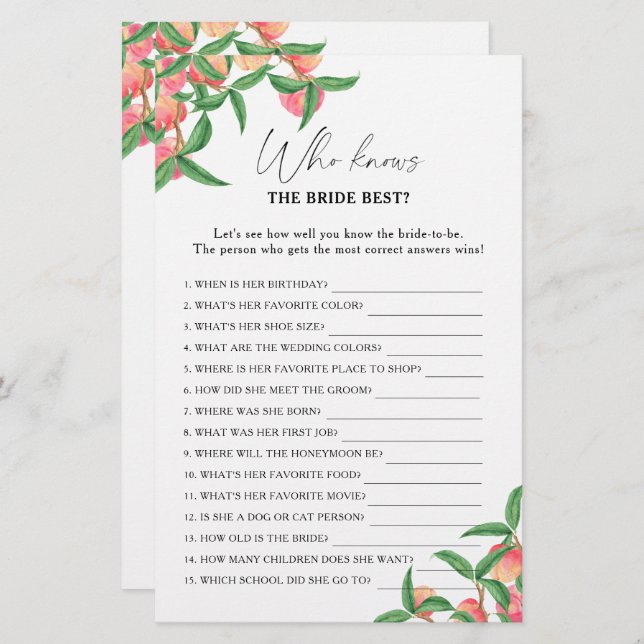 Persikor - Vem känner till det briljanta bästa spe (Fram/baksida)