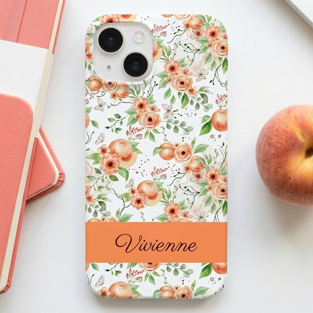 Persikorall akvarell vildblomma namn (Peach Coral Watercolor Wildflower Name Case-Mate iPhone 14 Case)