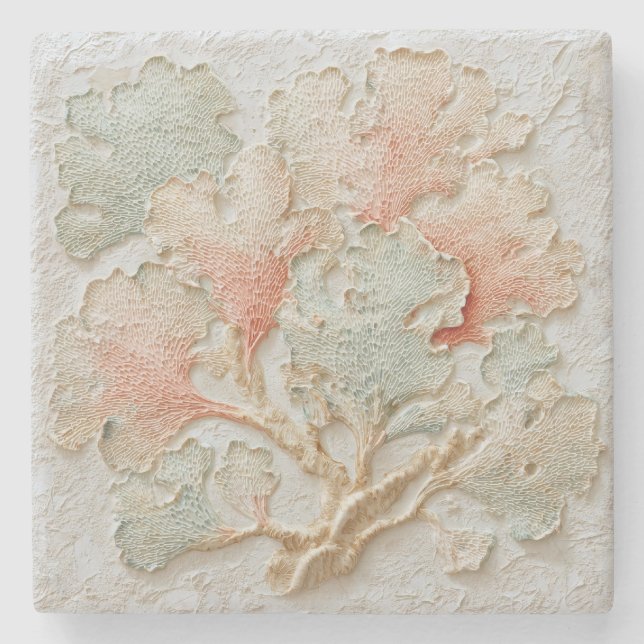 Persikorall Coastal Branch Art Stenunderlägg (Framsidan)