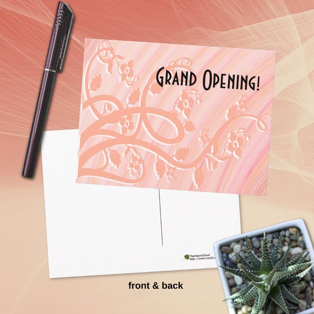 Persikoraltlar, Filigrans och Blommor Anpassad tex Vykort (Peach spirals and floral postcard front and black back for a handwritten note. )