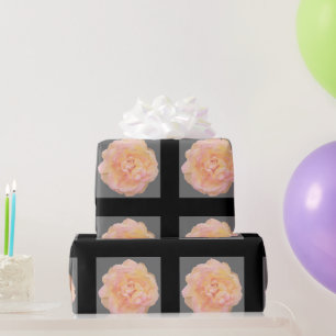 Persikorange Rosa Gul Rosdesign på Svart Bakgrund Presentpapper