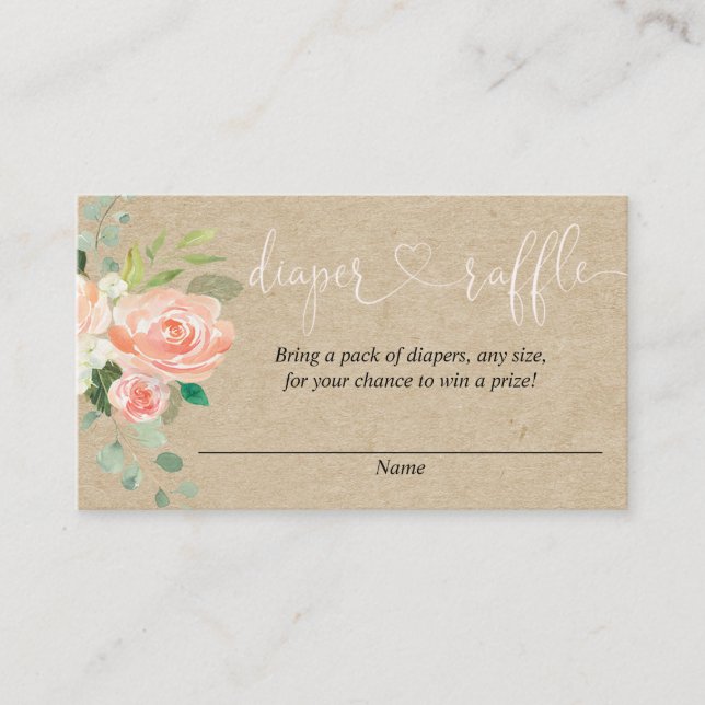 Persikoröd baby shower blöja lotteri kort (Framsida)