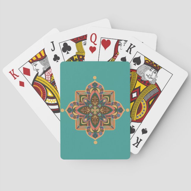 Persikorondell med grön bakgrund casinokort (Baksidan)