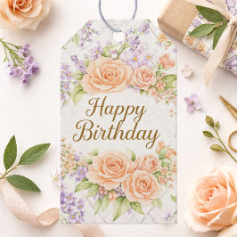 Persikoros Cottagecore Blommig Glad Födelsedag Presentetikett
