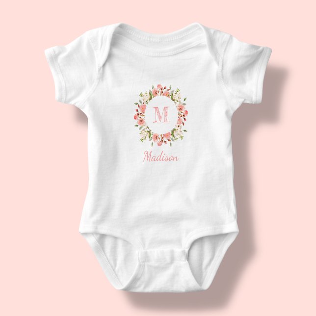 Persikorosa Blommig | Personlig Babybodysuit T Shirt (Skapare uppladdad)