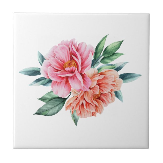 Persikorosa blommiga pioner kök badrum renovering kakelplatta (Framsidan)