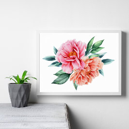 Persikorosa blommor peonior Väggkonst Affisch