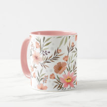 Persikorosa blomsterbotanisk mugg