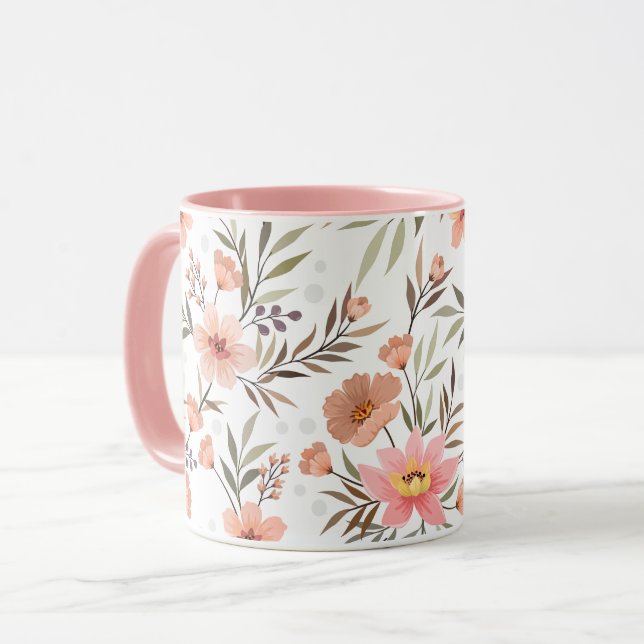 Persikorosa blomsterbotanisk mugg (Framsida vänster)