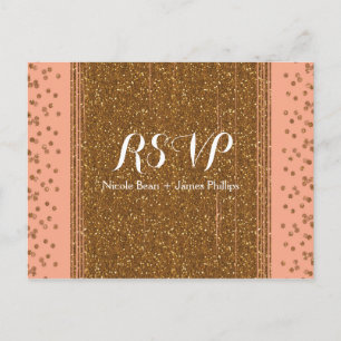 Persikorosa & Fals Glitter Bröllop RSVP Postkort Inbjudan Vykort