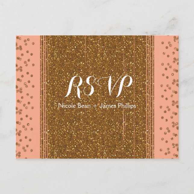 Persikorosa & Fals Glitter Bröllop RSVP Postkort Inbjudan Vykort (Framsida)