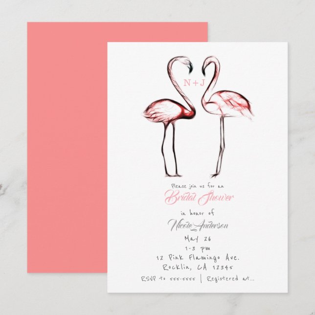 Persikorosa Flamingos Flamingo Bröllopsdusch Inbjudningar (Fram/baksida)