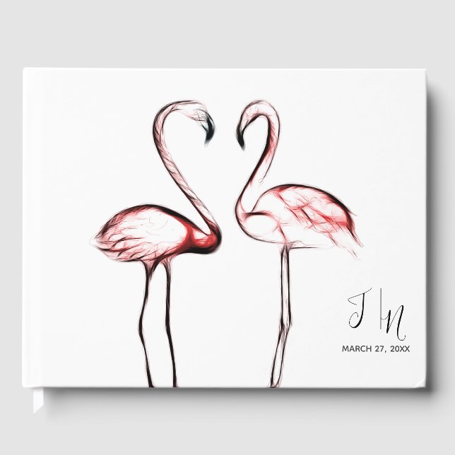 Persikorosa Flamingos Flamingo Elegant Bröllop Gästböcker (Framsida)
