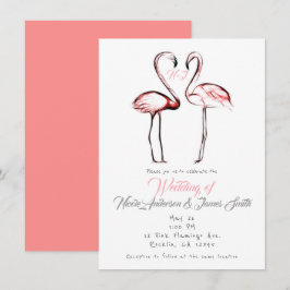 Persikorosa Flamingos Flamingo Elegant Bröllop Inbjudningar