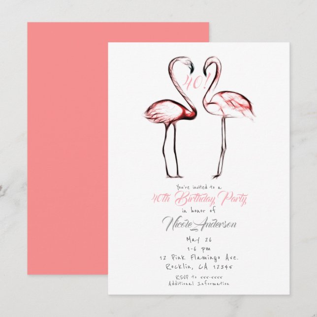 Persikorosa Flamingos Flamingo Födelsedagsfest Inbjudningar (Fram/baksida)