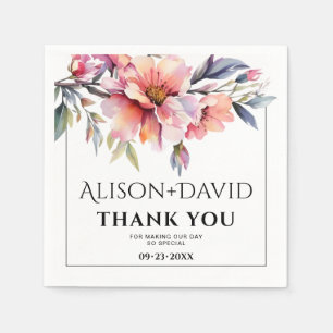 Persikorosa rododendronblommor typografi bröllop pappersservett