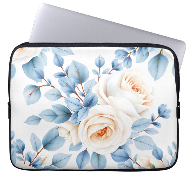 Persikorosar Dammig blå Eukalyptus Mönster Laptop Fodral (Framsidan)