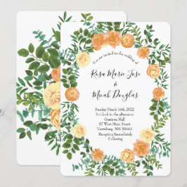 Persikorosbröllopsblommor vår inbjudningar