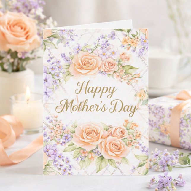 Persikorosor Akvarell Blommig Glad mors dag Kort (Skapare uppladdad)