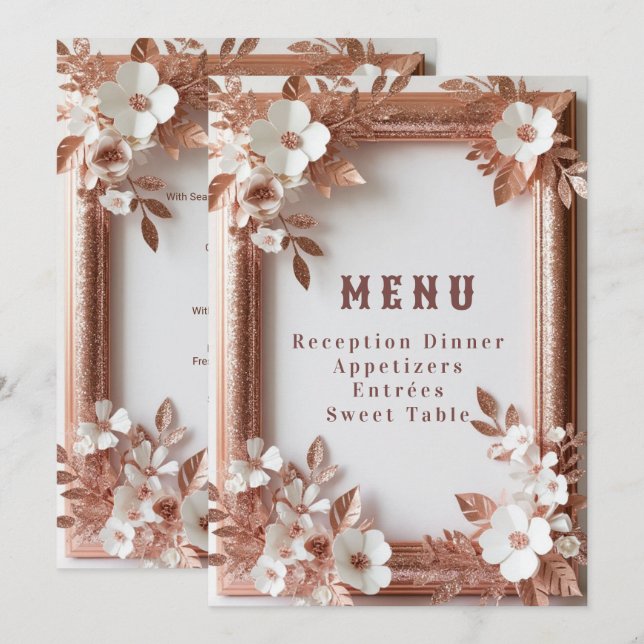 💍 Persikorosor Rosa Guld Vår Bröllop Dekoration � Meny (Fram/baksida)