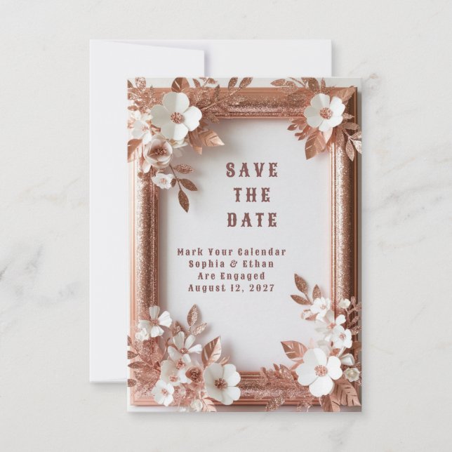 💍 Persikorosor Roséguld Bröllopsdekor för Vår 💐 Spara Datumet (Framsida)