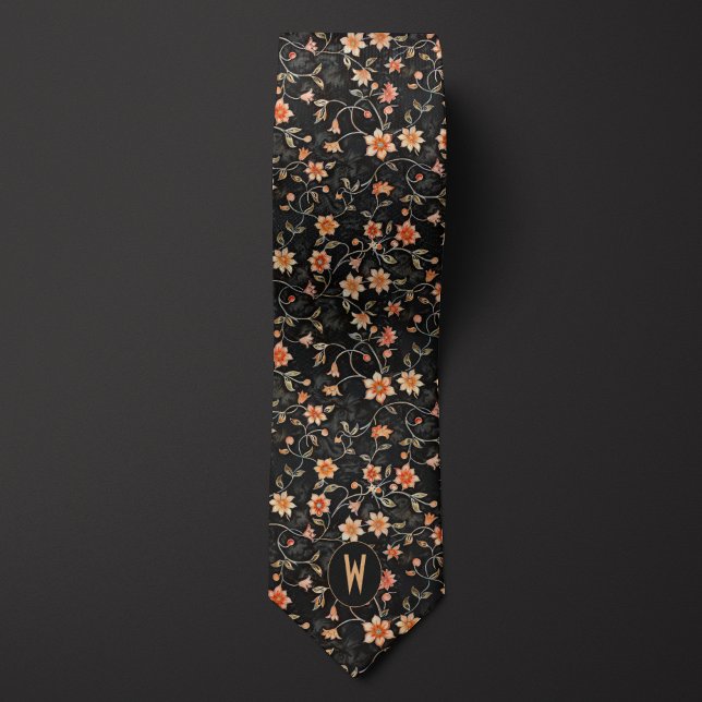 Persikos floral på svart slips (Skapare uppladdad)