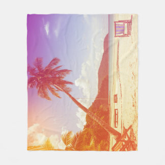 Persikoscen, kokokokosnöt träd, träsäng. fleecefilt