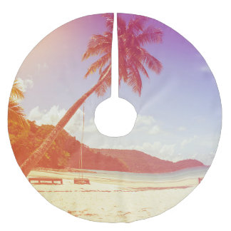 Persikoscen, kokokokosnöt träd, träsäng. julgransmatta borstad polyester