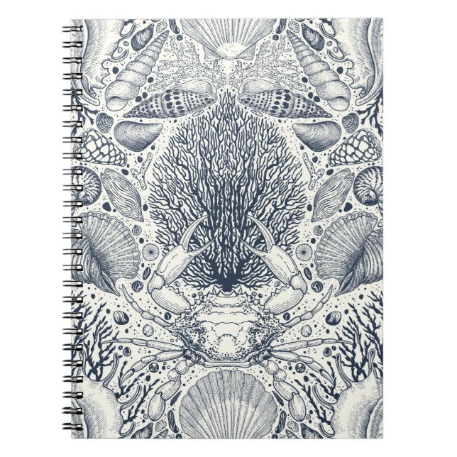 Persikoskatter, siashells, krabba, koraller och al anteckningsbok (Framsidan)