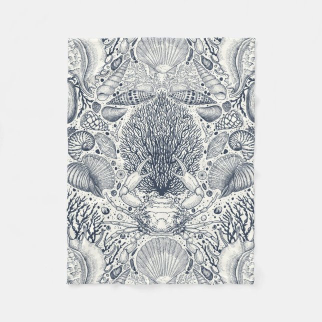 Persikoskatter, siashells, krabba, koraller och al fleecefilt (Framsidan)