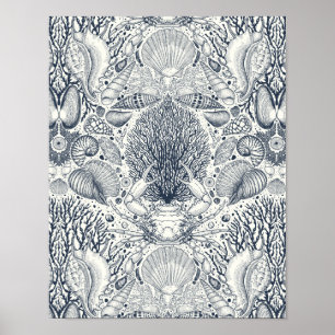 Persikoskatter, siashells, krabba, koraller och al poster