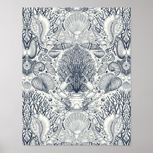 Persikoskatter, siashells, krabba, koraller och al poster (Framsidan)