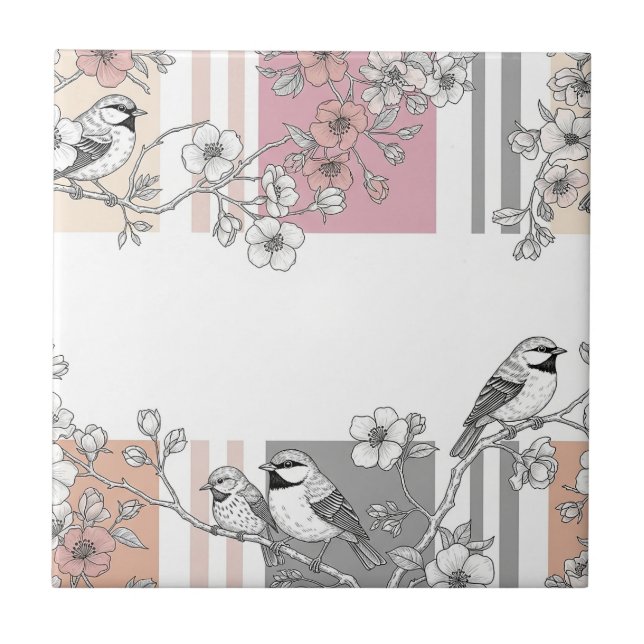 Persikostreckad blommig fågel Elegant (10) Kakelplatta (Framsidan)