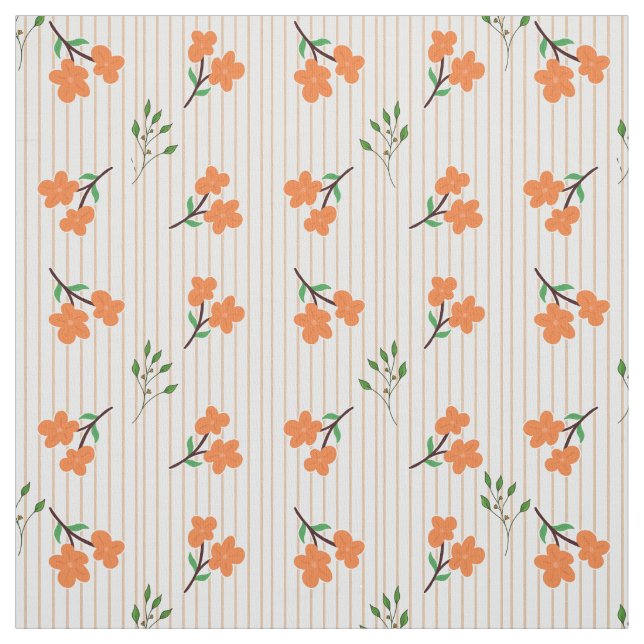 Persikostripig blom- botanisk Pima bomullstyg Tyg (Provkarta)