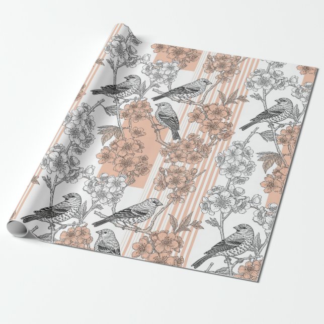 Persikostripig blomfågel Elegant (1) Presentpapper (Utrullad)