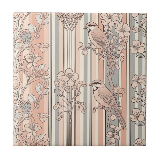 Persikostripig blomfågel Elegant (3) Kakelplatta (Framsidan)