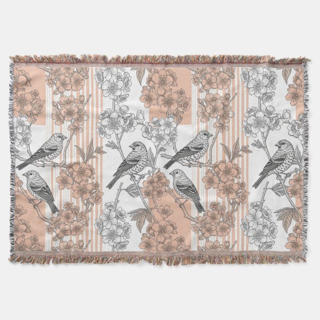 Persikostripig blommig fågel Elegant (1) Filt (Framsidan)