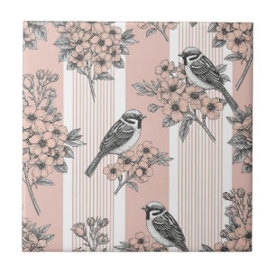 Persikostripig blommig fågel Elegant (2) Kakelplatta